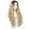 Perruque Lace Front Wig synthétique Blonde ombrée à racines foncées, cheveux longs et ondulés avec raie au milieu, aspect naturel, 134, pour femmes, 6580051