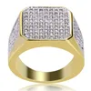 High Grade New Design Gold Plated 3A Cubic Zirconia Rings Men's Hip Hop Iced Out Micro CZ Ring Gold Plated Brass Jewelry