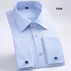 2019 New Design White Collar Striped French Cufflinks Men Shirts Long Sleeve French Cuff Party Men Dress Shirts Plus Size 4XL 46