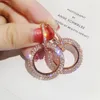 18K Rose Gold Plated Shiny Double Circle Hoop Dangle Rhinestone Crystal Earrings for Women Ladies Girls Bridal Wedding Jewelry Acc6524903