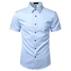 Luz roxa camisas de vestido dos homens 2020 verão manga curta camisa de fibra de bambu dos homens chemise não ferro fácil cuidado camisa formal para male279u