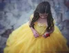 Księżniczka Żółty Ogród Kwiaty Dziewczyny Suknie Ball Suknia Koronki Szyfonowe Nastolatki Korowód Dress Kids Formal Party Prom Suknie Szaty De Fête