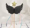 Angel Wings Cake Decor Toppers Little Star Satin Tassel Cupcake Toppers Picks Do Baby Shower Urodziny Weddding White Pink Blue Black