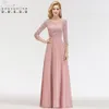 Vestido Madrinha Розовые кружевные длинные платья подружки невесты Сексуальное шифоновое платье А-силуэта для свадебной вечеринки Robe Demoiselle D'honneur C19041901