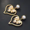 Perle coeur en or Boucles d'oreilles de mode de dames perle pendentif à Femmes Filles Robe de soirée Bijoux