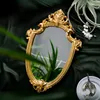 Altın Kabartmalı Makyaj Aynası Nordic Retro Eski Sıkıntılı Işık Lüks Ev Dekorasyon Ayna Banyo Uydurma Ayna
