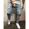 QNPQYX nowe męskie dżinsy w trudnej sytuacji Ripped Biker Jeans Slim Fit jeansy ze streczem marka projektant męska motocykl Biker Denim moda męskie dżinsy 11098