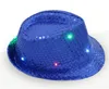 LED -Jazzhüte blinken Licht up LED Fedora Trilby Pailletten Caps Food Dress Dance Party Hüte Unisex Hip Hop Lampe Luminous Hat4698536