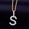 AZ Zircon Tennis Letters Necklaces Pendant Custom Name Charm For Men Women Gold Silver HipHop Jewelry with Rope chain4041061