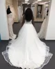 Modest Plus Size Lace Appliqued Wedding Dresses Strapless Neck Pleated Bridal Gowns A Line Court Train Tulle Vestido De Novia 407