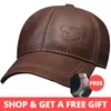 2019 Winter Male Genuine Leather Eagle Print 5660CM BlackBrown Baseball Caps For Man Casual Street Gf Gorras Dad Hat RY119 T20019633076