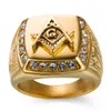 18k Gold 316L Stainless Steel Freemasonry Ring Compass Square Masonic Mason Custom Masonic Emblem Signs Class Rings With Crystal Stones