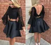 2019 Noir Deux Pièces Robe De Bal En Dentelle Top Manches Longues Vacances Porter Graduation Soirée Pageant Robe Sur Mesure Plus La Taille