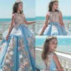 Nowe Blue Lace Girls Girls Suknie Ball Suknia 3D Kwiaty Wakacje Wedding Party Dresses Teenage Princess Toddler Dresses Girls 'Dress Sukienka