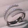 2019 Ny ankomst klassiska smycken ren 100% 925 Sterling Silver Pave White Sapphire CZ Diamond Kvinnor Bröllop Bröllop Ring för älskaregåva