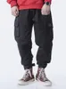 Moda streetwear homens jeans harem calças estilo japonês grande bolso calças cargas hombre vermelho solto apto hip hop corredores calças homens