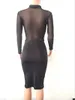 Vestito sexy da donna in maglia nera, vestito aderente con fasciatura sottile, manica lunga, set da 2 pezzi con vestibilità corta da club