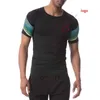 NEW 2019 Summer short sleeve GYM pro color stripe running jogging skinny tights basketball football training t shirts men