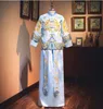 Homens antigos mostram traje azul marinho Noivo Wedding clássico Cheongsam Estilo chinês Longa Robe vestido Stage Desempenho brinde roupas