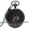 Antique Black Hollow Web Design Relojes Mano Wind Reloj de bolsillo mecánico Steampunk Reloj para hombres Mujeres FOB Reloj Cadena Colección de regalos