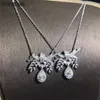 Vecalon stor blomma hänge 925 sterling silver vatten droppe 5a zircon bröllop hängen med halsband för kvinnor fest smycken