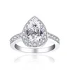 Vecalon Lovers Promise Ring Set Pear Cut 5a Zircon Stone 925 Sterling Silver Engagement Bröllop Band Ringar för Kvinnor Smycken