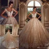 Country Style Luxo Champagne vestido de baile vestidos de casamento frisada Appliqued Sheer Jewel Neck Árabe Robes De Mariée Wedding Dress vestido nupcial