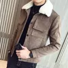 2019 New Winter Warmth CotkenLinedSuede Leather JacketFaux Fur Collar Hood Men's Overcoats v191019