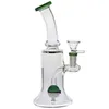 Bongs de vidro verde vermelho 21 cm de altura Perc Percolator Glass Bongs Tamanho da junta 14,4 mm com tigela Plataformas de óleo recicláveis Cachimbos de água