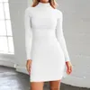 2019 femmes hiver col roulé décontracté à manches longues Sexy fête mince maigre Mini robe tallas grandes vestidos mujer verano