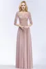 2019 neuer Designer Rouge Pink Long Prom Kleider mit halben Ärmeln Perlen angewandte billige Partykleider Abendkleid Robe de Soiree2087421