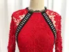 Women's Runway Dresses O Neck Long Sleeves Flare Sleeves Embroidery Lace Beaded Fashion Designer Short Dresses