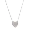 Groothandel- ketting Micro Pave CZ Arround Brushed Heart Charm 925 Sterling Silver Lover Valentines Gift Collar Chain