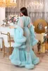 Blu Faux Fur Donna Notte Accappatoio Matrimonio Sposa Abiti da damigella d'onore Raso di seta Pigiama da notte Pigiama Lungo Lingerie Festa nuziale Abito da doccia