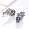 Cadeau de mode-nouvel an Mode fleur goutte boucle d'oreille déclaration bijoux pendientes aros avec cristal clair et boucles d'oreilles en perles grises simulées