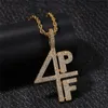 Fashion Men Gold Silver Plated 4PF Pendant Necklace Iced Out Lab Diamond Letter Number DJ Rapper Jewelry Street Style Chain5313798