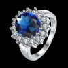 Solitaire romântico imitação imitação ródio com círculo de mosaico azul zircão anel plano anel de luxo de jóias elegantes propõem presentes POTA 242J