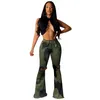 Fall winter women Green Camouflage Flared Pants Sexy Girls Holes Jeans S-3XL High Waist CAMO Bell-Bottom Casual stretchy denim bootcut 1334