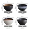 Handmade Japanese Donburi Bowl Large 35oz Ceramic Ramen Noodle Serving Dinnerware for Udon Pasta Soup Sandblasted Snowflake Speckled White Metallic Black