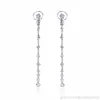 Fashion- Dangle Earrings for Women Single Row Zircon Earrings for Girls Party Jewelry Wholesale Beautiful 925 Sterling Silver Jewelry