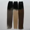 Bande de couleur ombrée dans les cheveux 100 extensions de cheveux humains Remy réels 40 pièces 100 bandes PU de trame de peau invisibles droites réelles Remy sur les cheveux E2590090