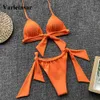 Neongrön knuten bikini kvinnliga baddräkt kvinnor badkläder tvåstycken bikini set bather halter baddräkt badkläder v1296