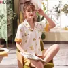 Atacado-verão jovem garota manga curta algodão simples fresco limão pijama bonito camisola casual casa serviço curto sleepwear
