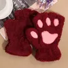 Kvinnor Flickor Lovely Winter Warm Fingerless Gloves Fluffy Bear Cat Plush Paw Claw Half Finger Handskar Mitten New GB1324