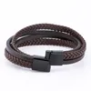 Bracelets porte-bonheur en cuir véritable à la mode pour hommes, corde tressée multicouche en acier inoxydable, bijoux 264V