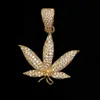 Neue Hip Hop Schmuck Blatt Anhänger Halskette Gold Farbe Bling Kubikzircon Männer Frauen Halskette mit Seil Kette als Geschenk