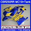 Corps de moulage par injection + réservoir pour HONDA CBR 250RR 250R CBR250RR 88 89 261HM.20 CBR 250 RR MC19 CBR250 RR 1988 1989 Kit de carénage lumière bleue jaune