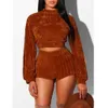 Two Piece Set Women Clothes Autumn Winter Outfits Long Sleeve Knit Sweater Tops+Bodycon Shorts Suit Sexy Matching Sets
