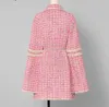 Capa de tweed con pequeña fragancia, abrigo de lana para mujer, abrigo de mezcla de lana ajustado con doble botonadura rosa