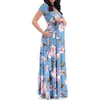 Summer Stretch robes de maternité mode vêtements de grossesse col en v imprimé fleuri femmes enceintes maxi Dresses9739856